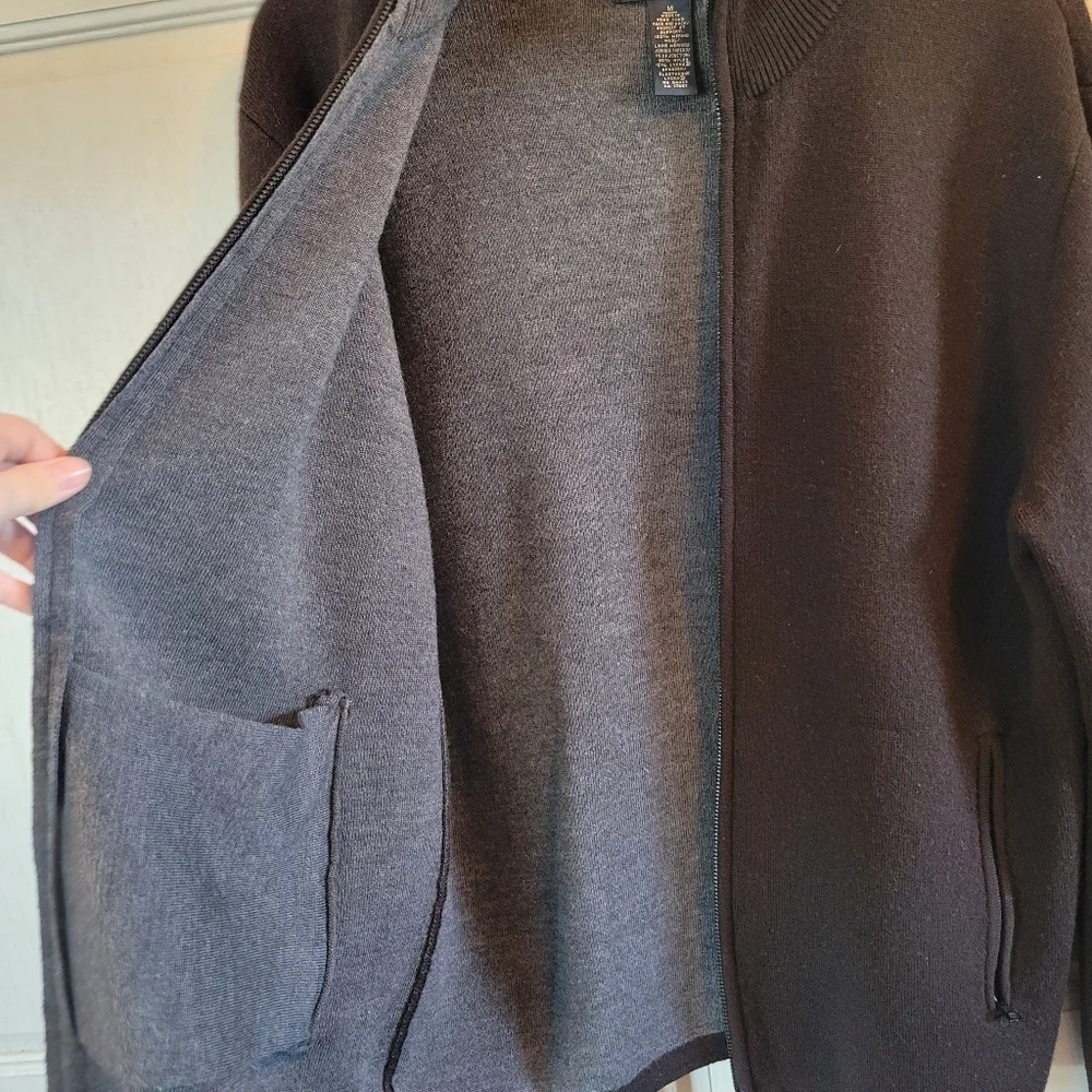 Banana Republic Brown Stretch Merino Wool Double Zip Sweater